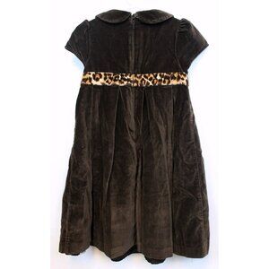 Baby Gap Toddler Girl Brown Velvet Dress Sz 4 Cheetah Print Waist Holiday